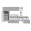 Lit superposé 90x190 avec armoire et tiroirs TWEEL Gris et Blanc incl. 2 sommiers