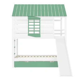 Lit superposé 90x200 cm - Lit avec Rutsche et lit escamotable - MDF et Pin - Sans matelas - Vert