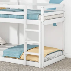 Lit Superposé 90x200 cm - Lit Cabane enfant avec Échelle et Baldaquin - Bois de Pin - Sans Matelas - Blanc