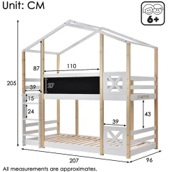 Lit superposé 90x200 cm - Lit cabane enfant avec échelle et barrières - Bois massif - Sans matelas - Blanc