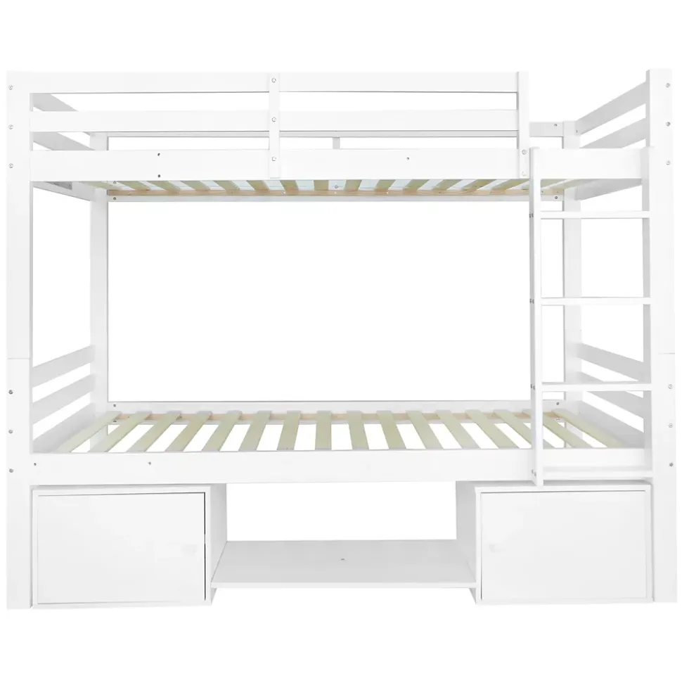 Lit superposé 90x200 cm - Lit enfant avec 2 tiroirs et porte chaussures - MDF + Pin - Sans matelas - Blanc