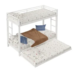 Lit Superposé 90x200 cm - Lit enfant avec Lit Gigogne Extensible, Garde-Corps Hauts, Métal, Blanc - Sans Matelas