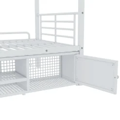 Lit Superposé 90x200 cm - Lit enfant en Métal avec Rangement Chaussures et 2 Tiroirs, Protection Latérale - Sans Matelas - Blanc