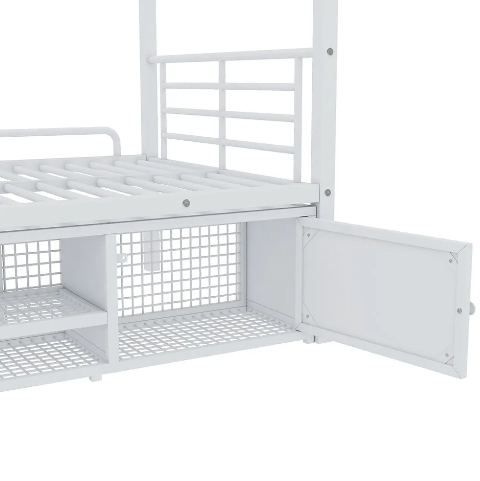 Lit Superposé 90x200 cm - Lit enfant en Métal avec Rangement Chaussures et 2 Tiroirs, Protection Latérale - Sans Matelas - Blanc