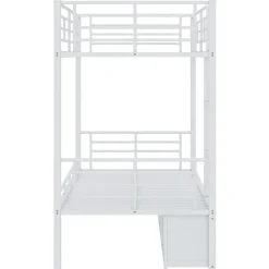 Lit Superposé 90x200 cm - Lit enfant en Métal avec Rangement Chaussures et 2 Tiroirs, Protection Latérale - Sans Matelas - Blanc