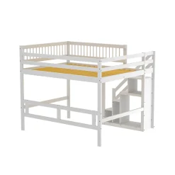 Lit superposé 140x200 cm - Lit enfant avec escalier et rangement - Pin massif + MDF - Sans matelas - Blanc