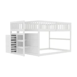 Lit Superposé 140x200 cm - Lit Junior avec Rangement, Cadre en Bois avec Clôture, Sans Matelas, Blanc