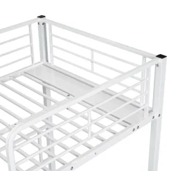Lit superposé 90x200 cm, 3 lits, échelle, table, cadre métal, blanc