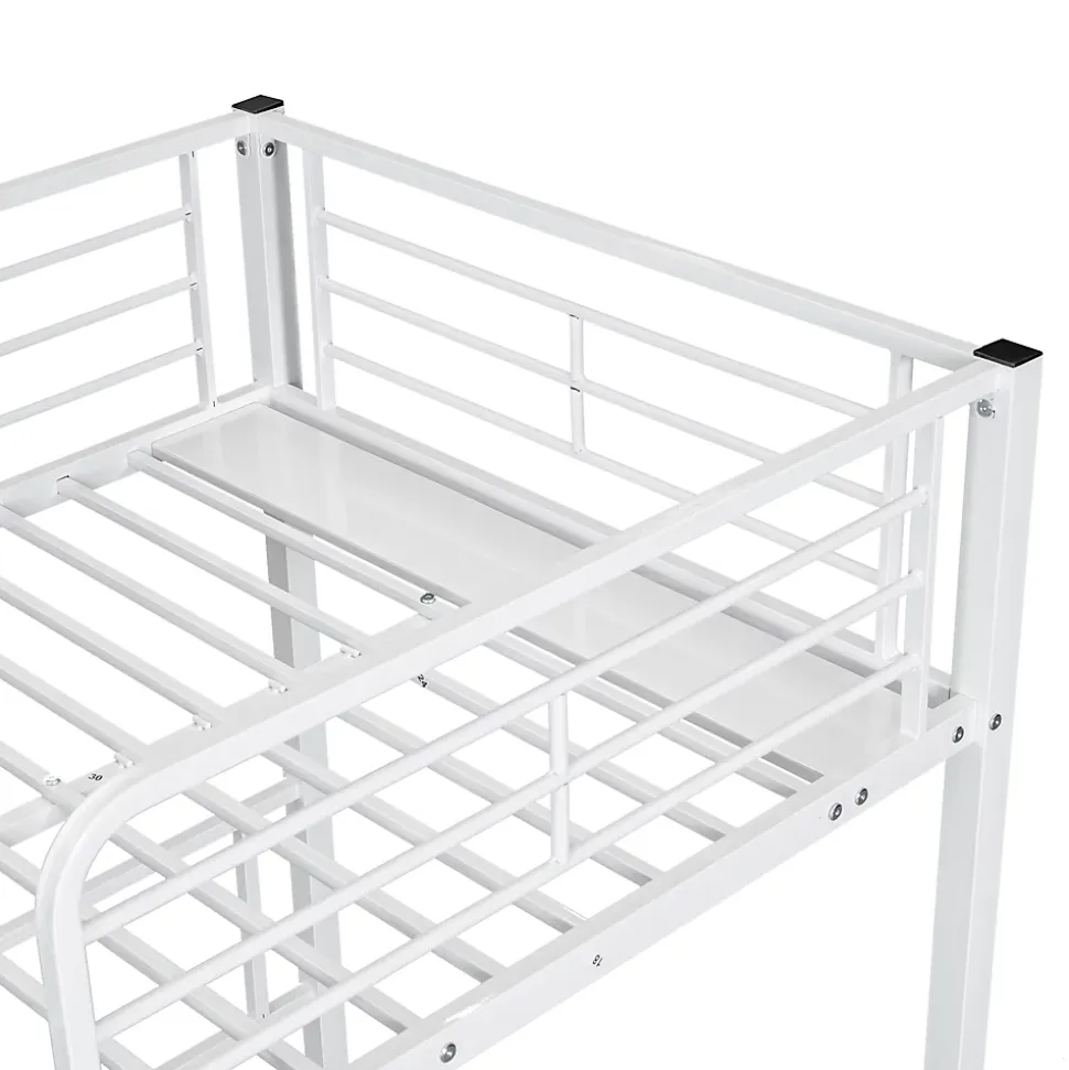 Lit superposé 90x200 cm, 3 lits, échelle, table, cadre métal, blanc