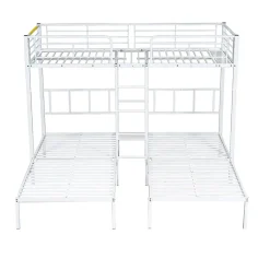 Lit superposé 90x200 cm, 3 lits, échelle, table, cadre métal, blanc