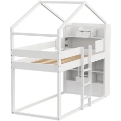 Lit superposé 90x200 cm avec 2 tiroirs - avec compartiments de rangement - avec sommier à lattes - blanc (sans matelas)