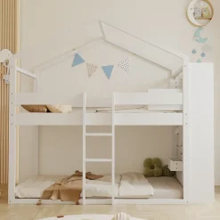 Lit superposé 90x200 cm avec 2 tiroirs - avec compartiments de rangement - avec sommier à lattes - blanc (sans matelas)