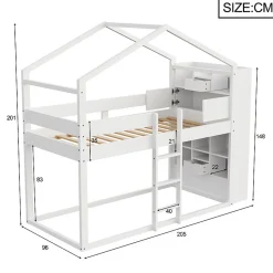 Lit superposé 90x200 cm avec 2 tiroirs - avec compartiments de rangement - avec sommier à lattes - blanc (sans matelas)