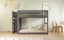 Lit superposé 140x200 cm avec échelle sécurisée et 4 tiroirs de rangement, structure bois gris