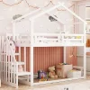 Lit superposé 90x200 cm avec échelle de sécurité et grand rangement, structure en bois massif blanc