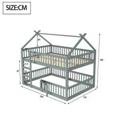 Lit superposé 140x200 cm avec échelle intégrée et structure en bois massif, design loft gris