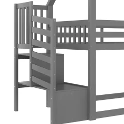 Lit superposé 90x200 cm avec escalier de rangement et toboggan, structure en pin et MDF, chambre enfant