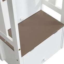 Lit superposé 90x200 cm, avec fenêtre, toboggan, 2 rangements dans l'échelle, blanc,marron