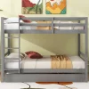 Lit superposé 140x200 cm avec lit gigogne et escalier intégré, structure pin/MDF grise