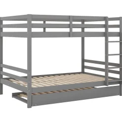 Lit superposé 140x200 cm avec lit gigogne et escalier intégré, structure pin/MDF grise