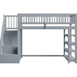 Lit superposé 90x200 cm avec rangements intégrés et échelle de sécurité en bois massif, gain de place