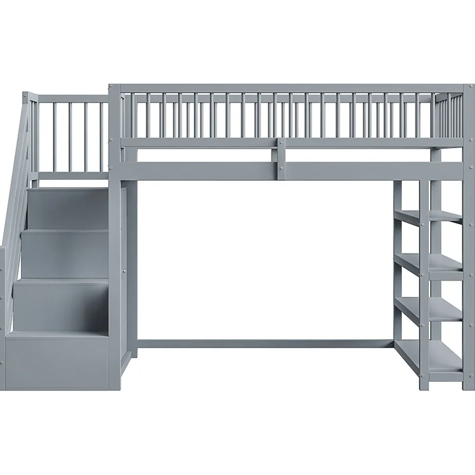 Lit superposé 90x200 cm avec rangements intégrés et échelle de sécurité en bois massif, gain de place