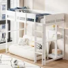 Lit superposé 90x200 cm avec étagère intégrée et garde-corps, structure en pin massif blanc, solution gain de place