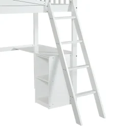 Lit superposé 90x200 cm avec table, armoire, sécurité, échelle 4 marches, cadre bois