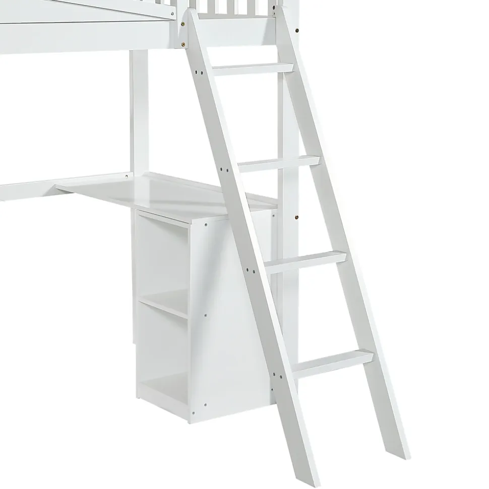 Lit superposé 90x200 cm avec table, armoire, sécurité, échelle 4 marches, cadre bois