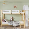 Lit superposé 90x200 cm avec étagère 3 niveaux et échelle 3 marches en pin massif/MDF