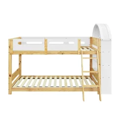 Lit superposé 90x200 cm avec étagère 3 niveaux et échelle 3 marches en pin massif/MDF