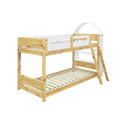 Lit superposé 90x200 cm avec étagère 3 niveaux et échelle 3 marches en pin massif/MDF