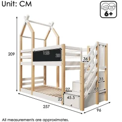 Lit superposé 90x200 cm avec tableau noir intégré - Lit enfant pratique avec sommiers inclus - Sans matelas - Blanc