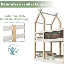 Lit superposé 90x200 cm avec tableau noir intégré - Lit enfant pratique avec sommiers inclus - Sans matelas - Blanc