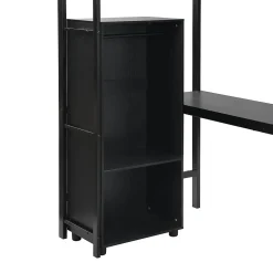 Lit superposé 90x200 cm, avec table, armoire, échelle 5 marches, cadre métal, noir