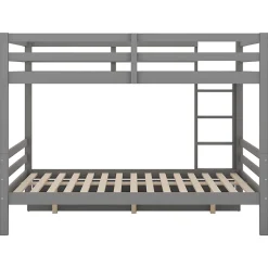 Lit superposé 140x200 cm avec tiroirs de rangement et échelle intégrée, structure pin/MDF gris