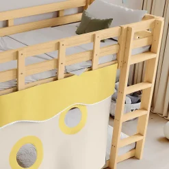 Lit superposé 90x200 cm avec toboggan et escalier intégrés, structure pin et MDF, design naturel pour chambre enfant