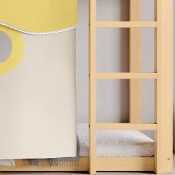 Lit superposé 90x200 cm avec toboggan et escalier intégrés, structure pin et MDF, design naturel pour chambre enfant