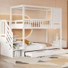 Lit superposé 90x200 cm en bois massif avec tiroirs intégrés, échelle sécurisée et design maison ludique