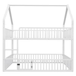 Lit superposé 140x200 cm en métal avec échelle intégrée et porte ouvrante, style maison ludique