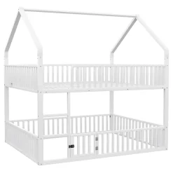 Lit superposé 140x200 cm en métal avec échelle intégrée et porte ouvrante, style maison ludique