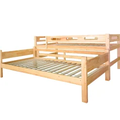 Lit superposé 90x200 cm naturel, 2 couchages, séparable en lits simples, cadre pin stable, sommier à lattes, montage facile