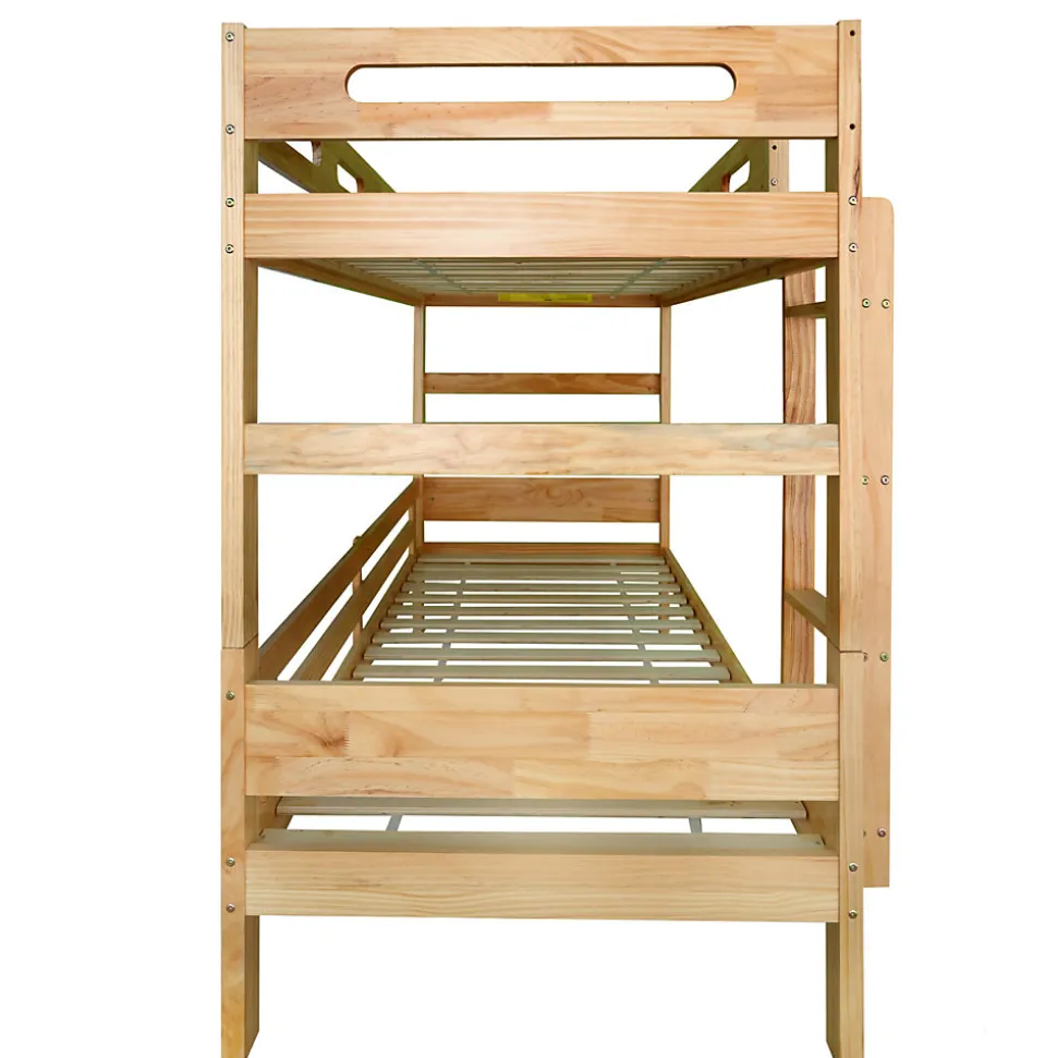 Lit superposé 90x200 cm naturel, 2 couchages, séparable en lits simples, cadre pin stable, sommier à lattes, montage facile