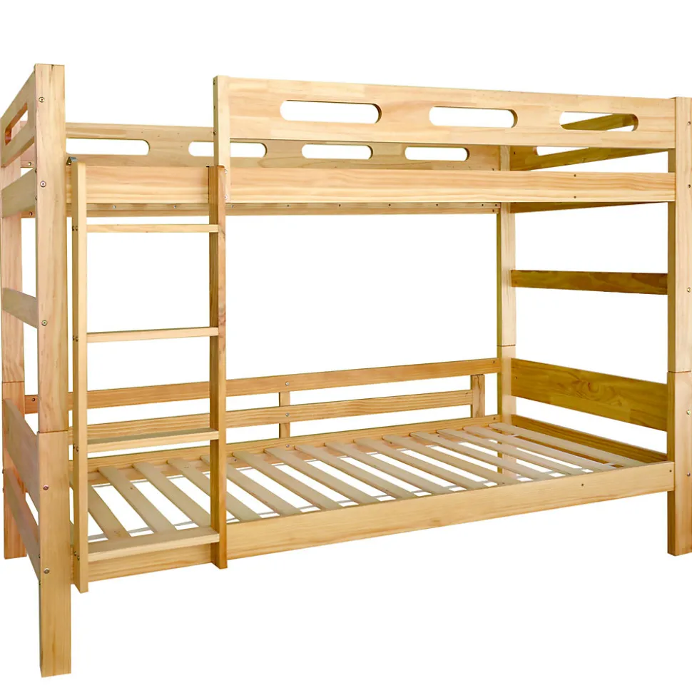 Lit superposé 90x200 cm naturel, 2 couchages, séparable en lits simples, cadre pin stable, sommier à lattes, montage facile