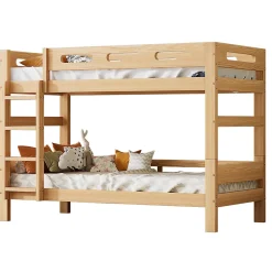 Lit superposé 90x200 cm séparable en 2 lits simples, structure bois massif naturel, montage facile