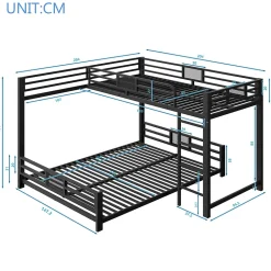 Lit Superposé 90x200 cm/140x200 cm - Lit en L pour 2 Enfants avec Échelle et Rangement, Sans Matelas, en Métal, Noir