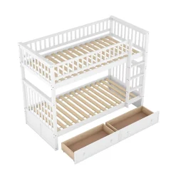 Lit superposé 90x200cm pour enfants avec tiroirs, convertible, fonctionnel, blanc, Lit cabriolet pratique et gain de place