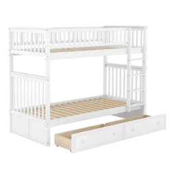 Lit superposé 90x200cm pour enfants avec tiroirs, convertible, fonctionnel, blanc, Lit cabriolet pratique et gain de place