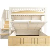 Lit superposé 90x200+140x200 cm - lit inférieur avec rangement - escalier avec rangement - port USB - Blanc/Naturel (sans matelas)