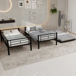 Lit superposé 196,6x97,8x156,5 cm en métal noir, convertible en 2 lits avec échelle antidérapante